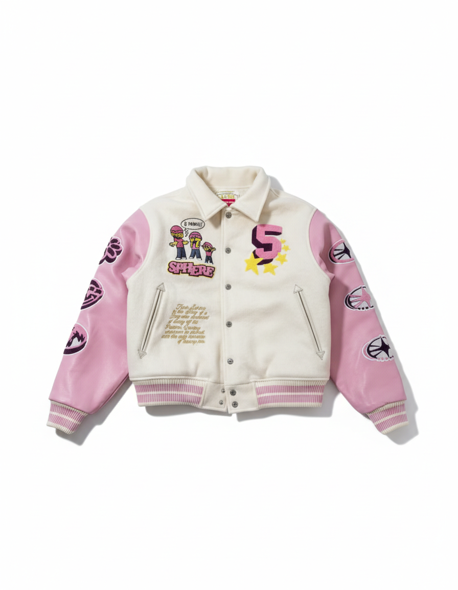 Custom Streetwear Varsity Jacket | Heavyweight Wool & Leather Bomber with Chenille Patches & Puff Embroidery | Cut & Sew OEM Manufacturing