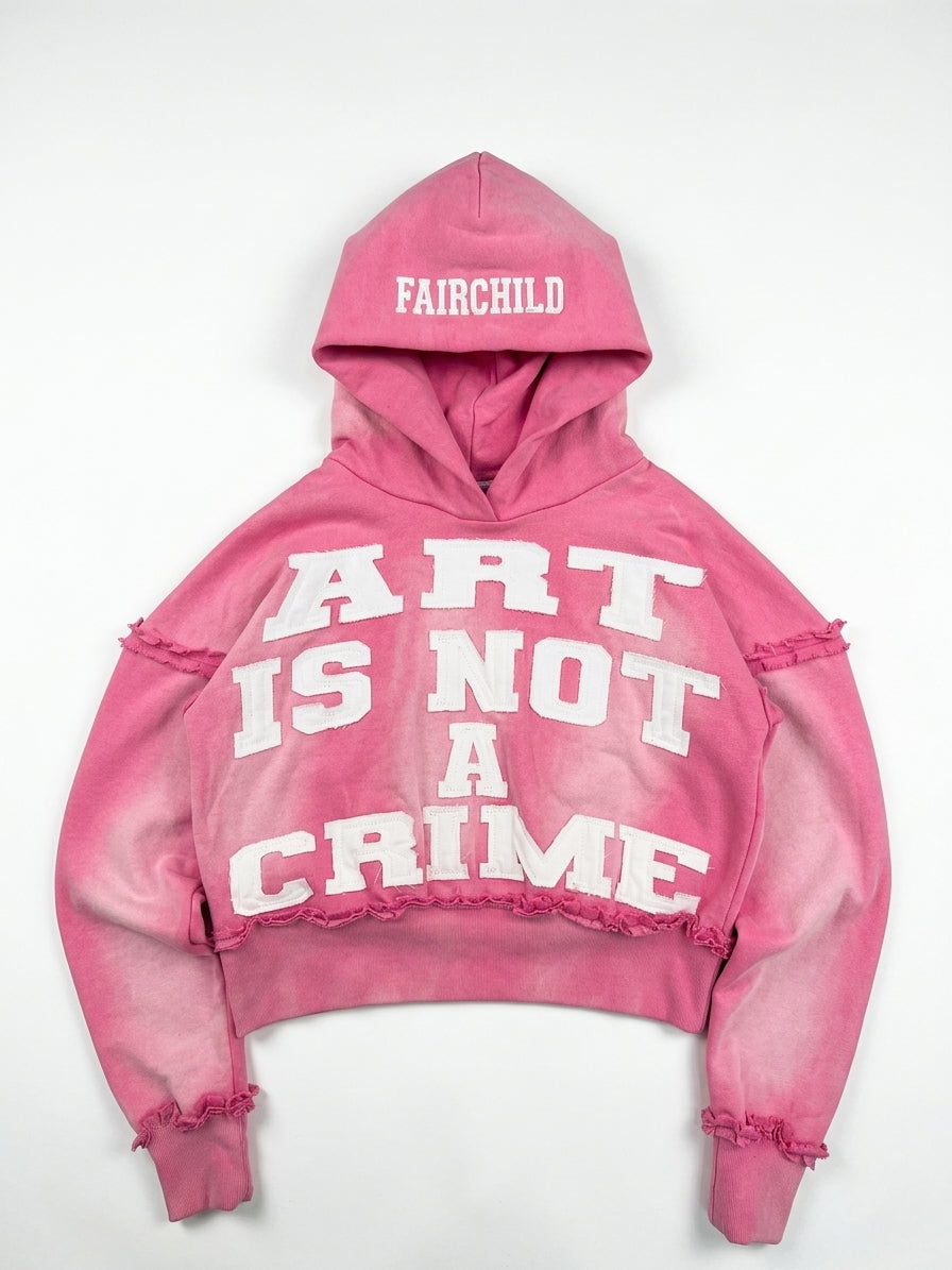 Custom Cropped Pullover Raw-Edge Frayed Seam Hoodie | Tackle-Twill Appliqué Letters | Wholesale Cut & Sew OEM Manufacturing