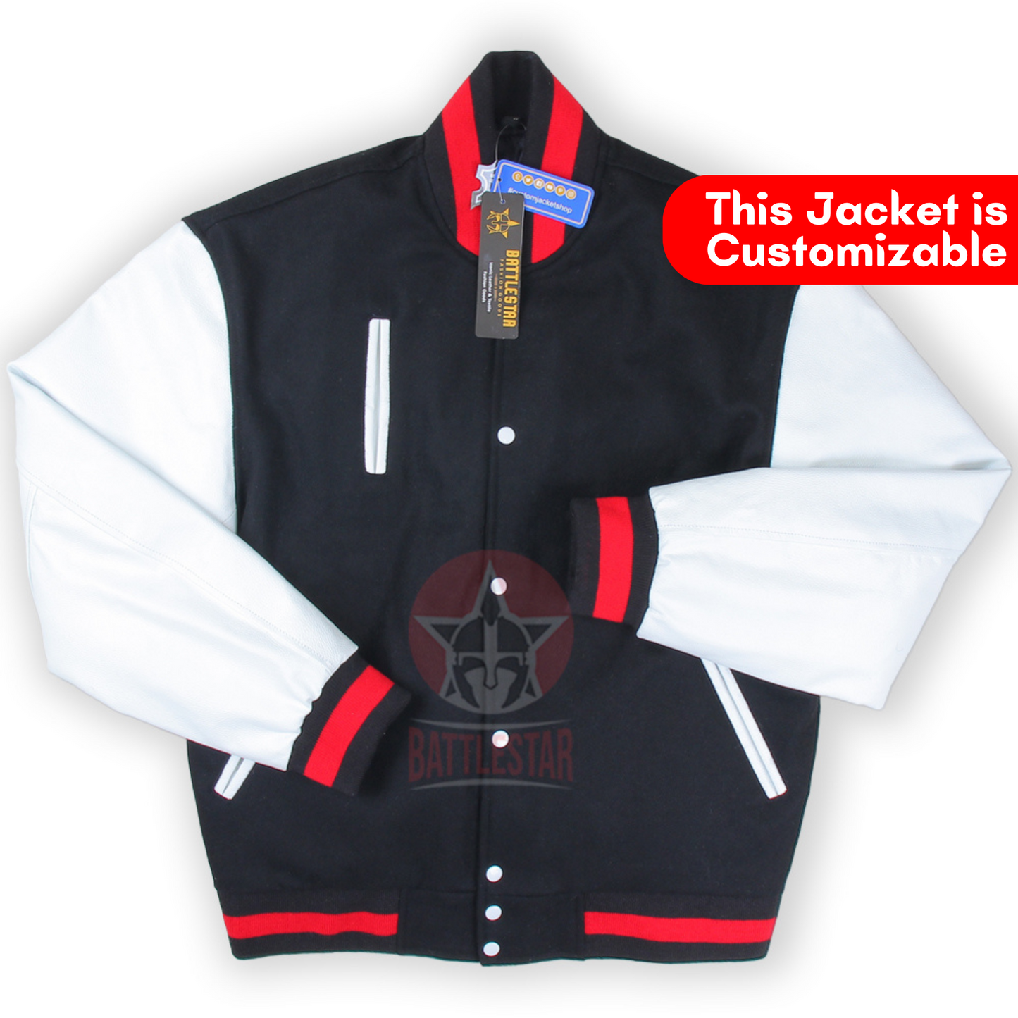 Black Wool White Leather Sleeves Varsity Baseball Jacket