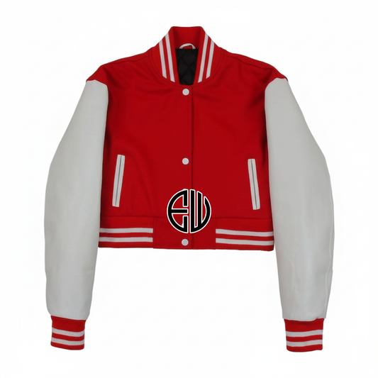 Red Wool White Leather Cropped Body Varsity Baseball Letterman Jacket