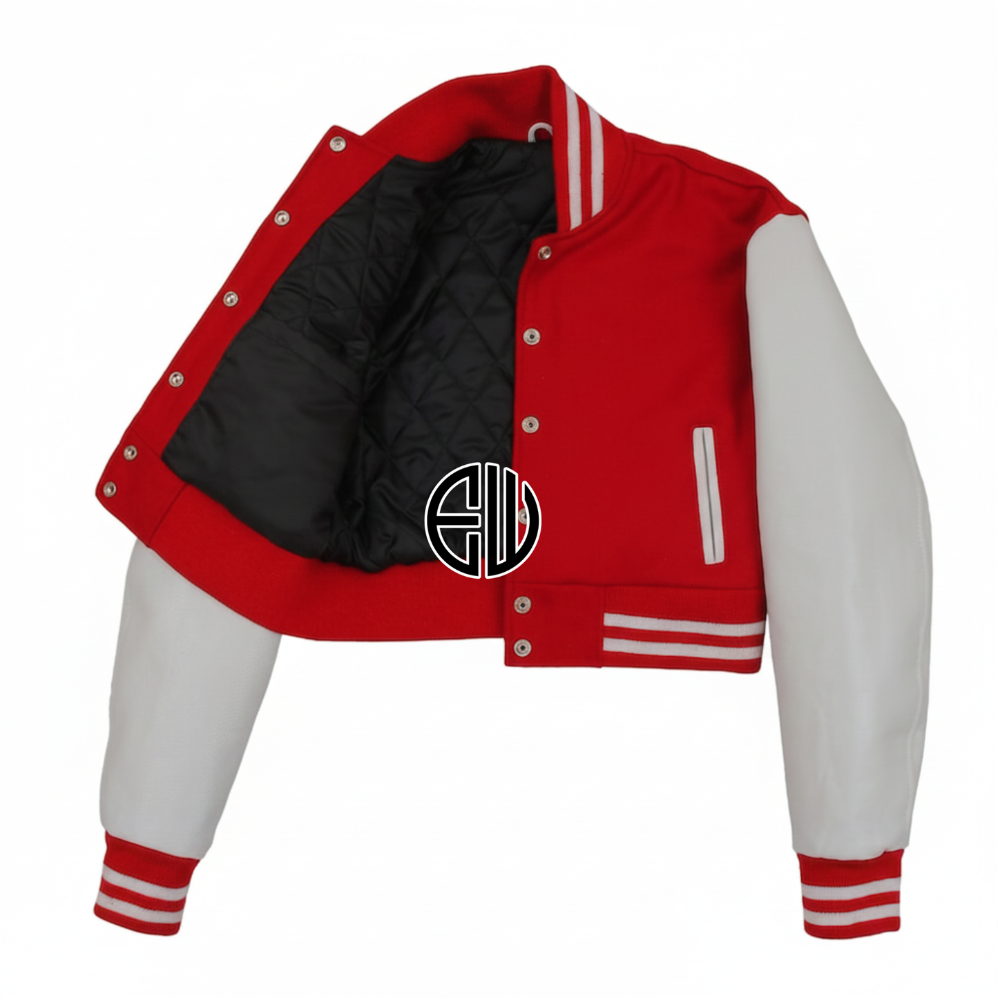 Red Wool White Leather Cropped Body Varsity Baseball Letterman Jacket