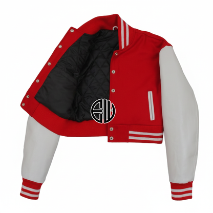Red Wool White Leather Cropped Body Varsity Baseball Letterman Jacket