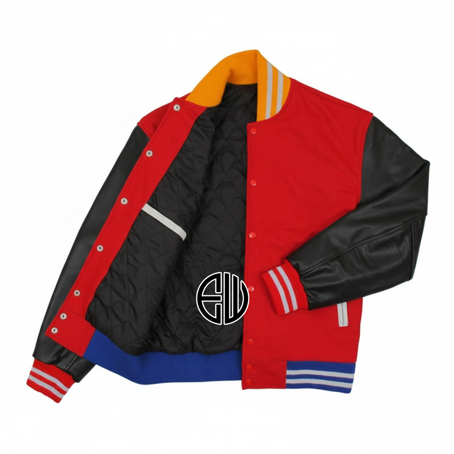 Red Wool Black Leather Varsity Baseball Jacket