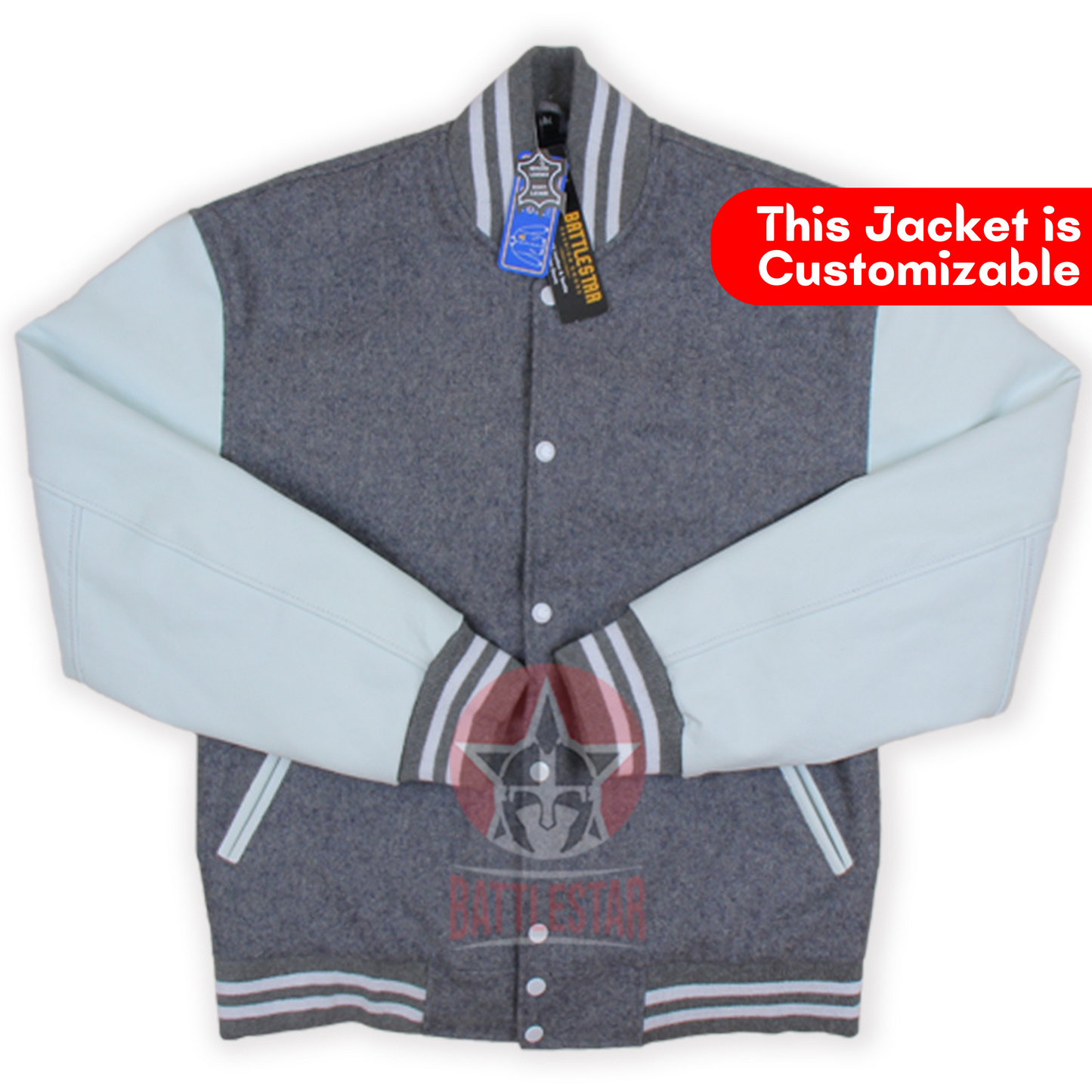 Gray Wool white Leather Sleeves Varsity Jacket
