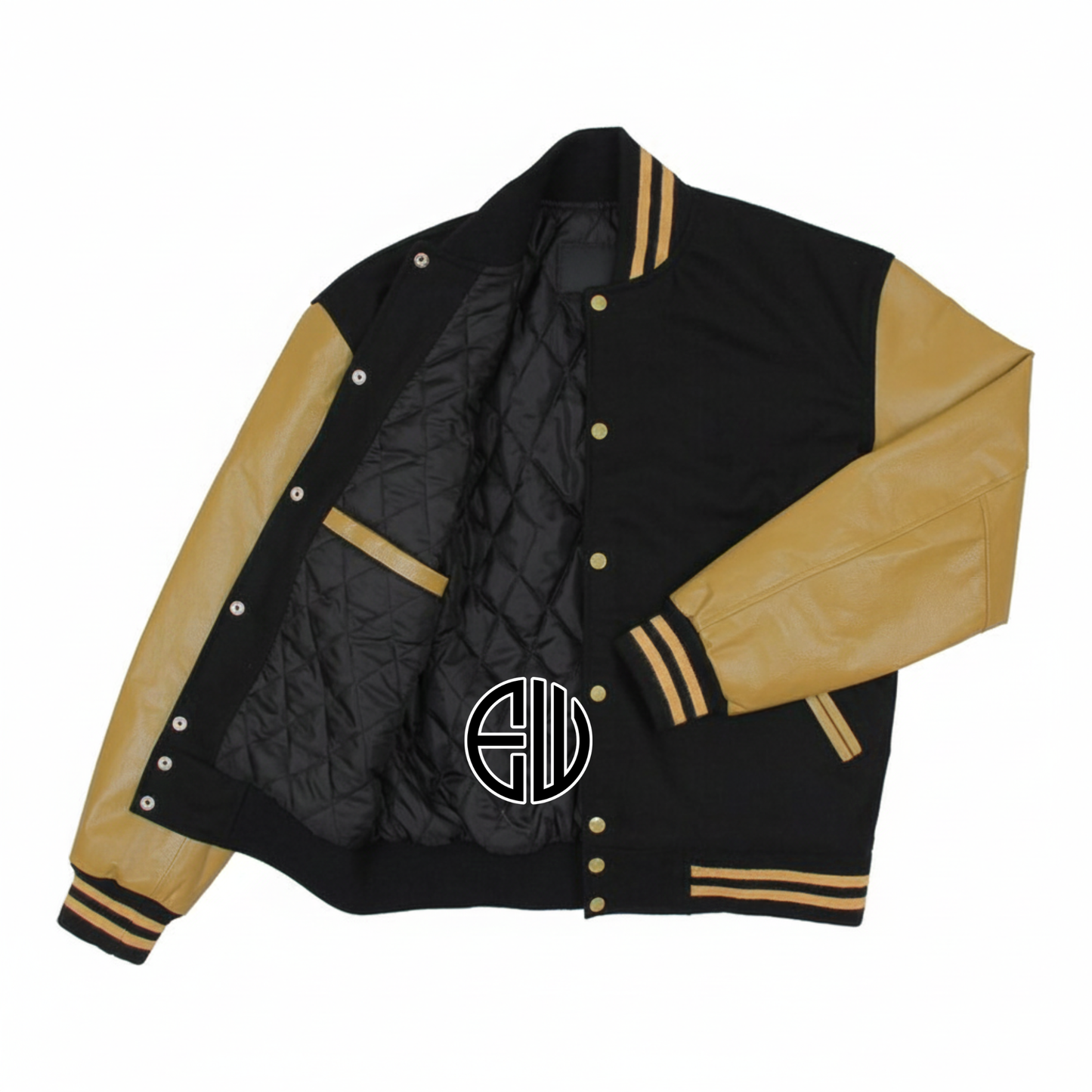 Black Wool Tan Leather Varsity Baseball Classic Jacket