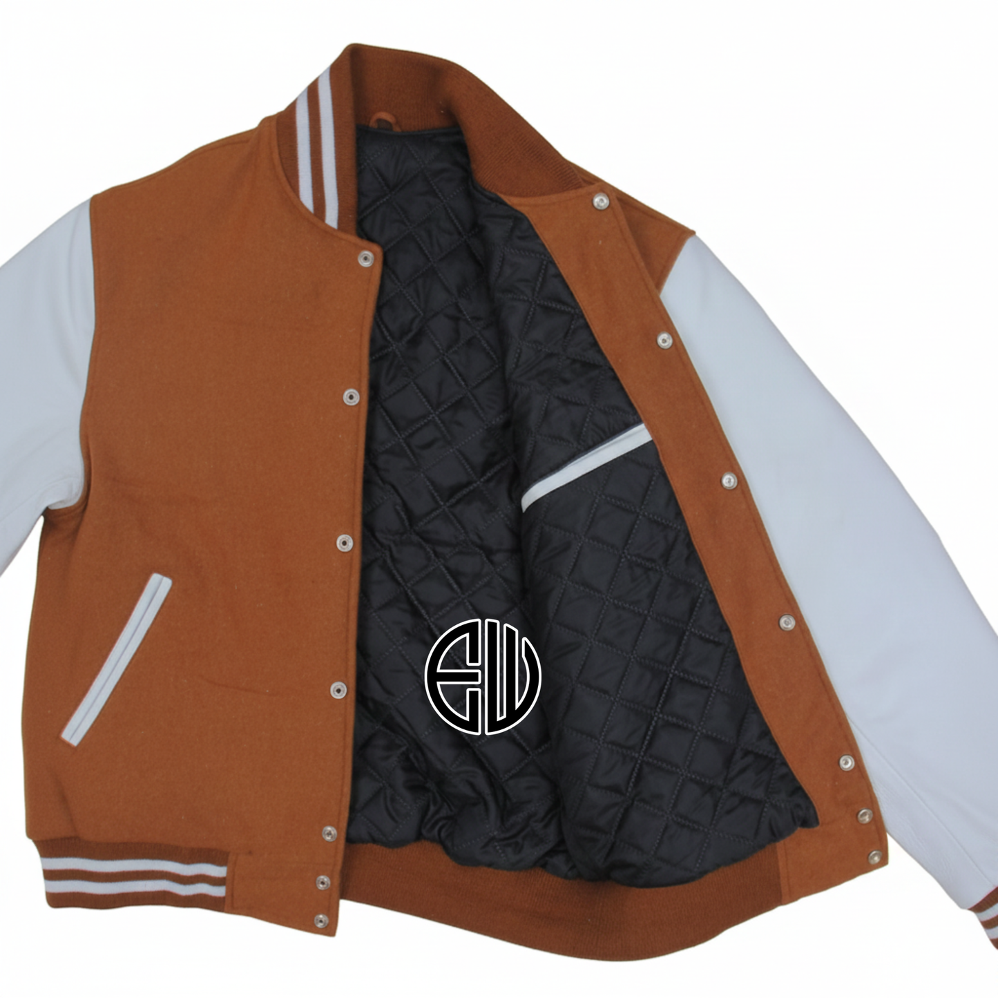 Brown Wool White Leather Sleeves Varsity Baseball Jacket
