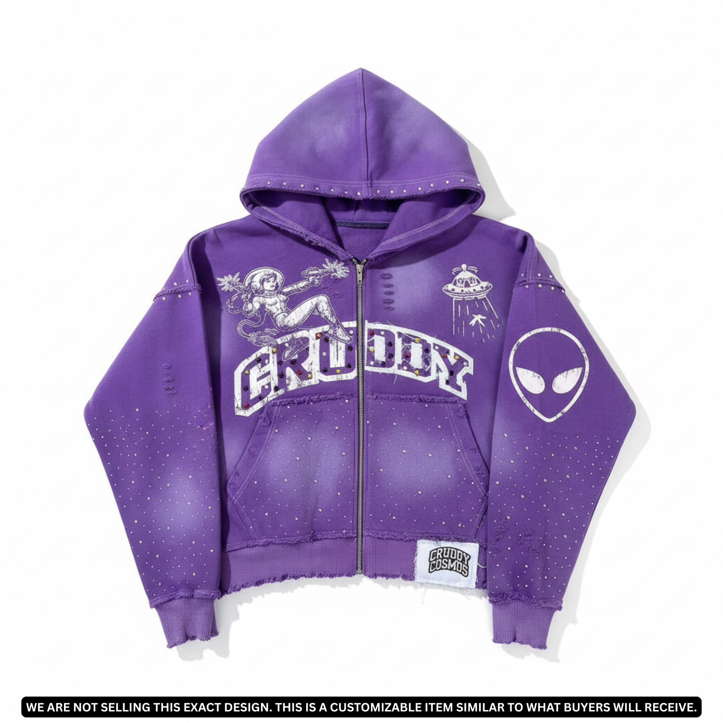 Premium Custom Rhinestone Zip-Up Hoodie | Cut & Sew Streetwear Manufacturer