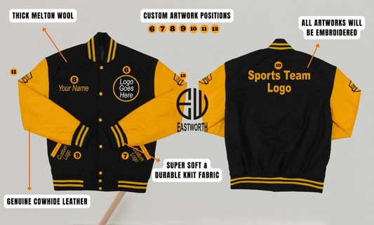 Personalized Sports Team Fan Varsity Wool Leather Embroidered Jacket