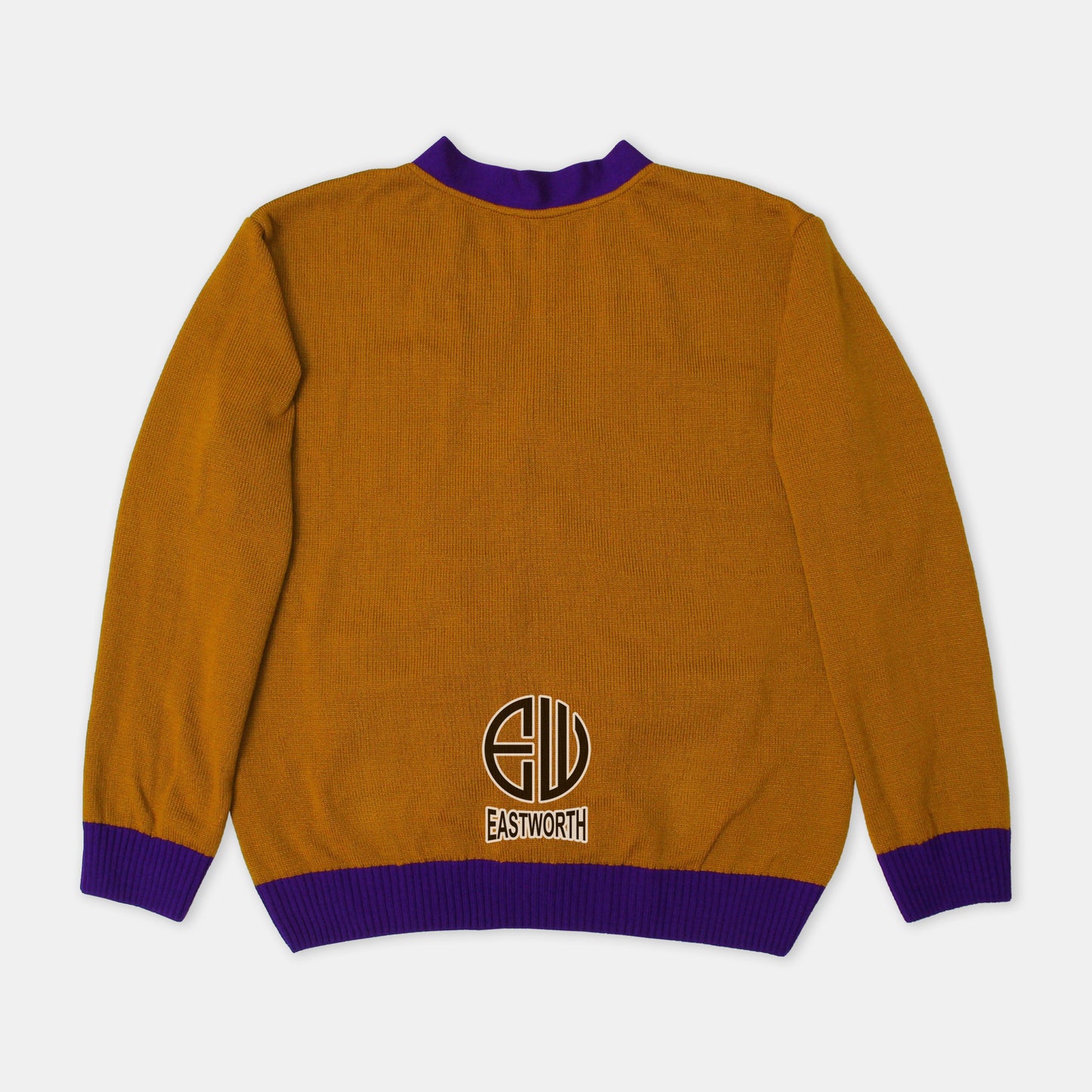 Handmade Unisex Jacquard Knitted Old Gold & Purple Cardigan School College Graduation Greek Sweater