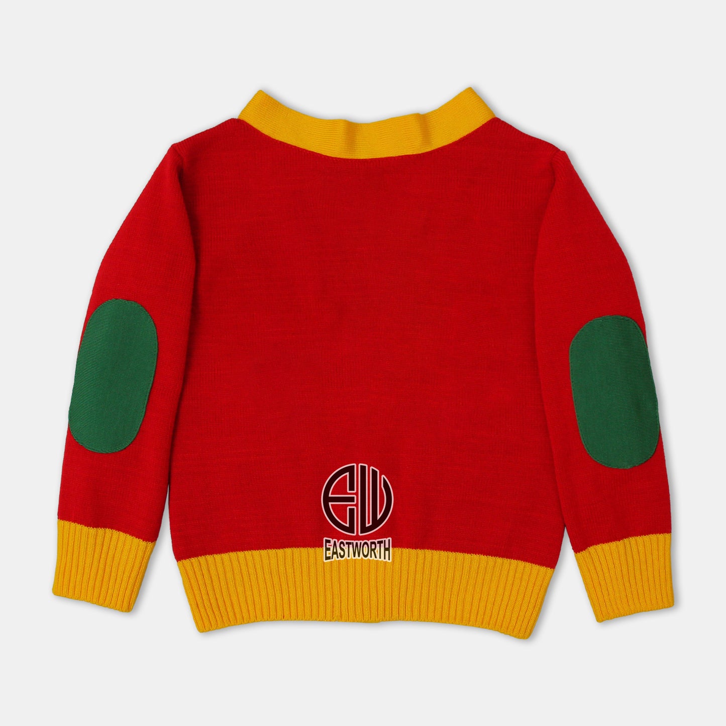 Handmade Unisex Jacquard Knitted Red & Gold Yellow Cardigan School College Graduation Greek Sweater