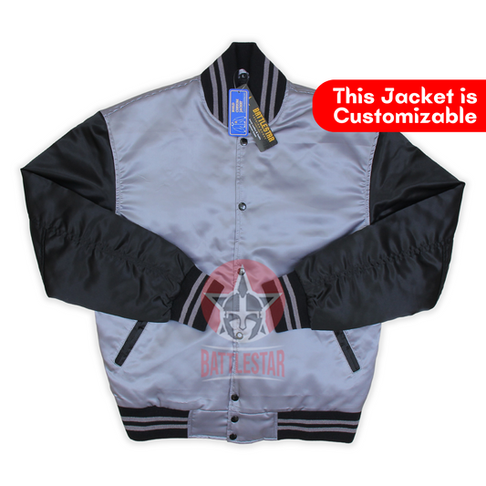 Silver Black Satin Varsity Baseball Jackets