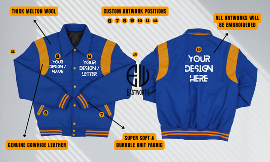 Personalized Byron Collar Wool and Leather Letterman Varsity Jacket