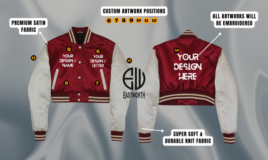 Personalized Cropped Body Vinyl/Printed Satin Varsity Jacket