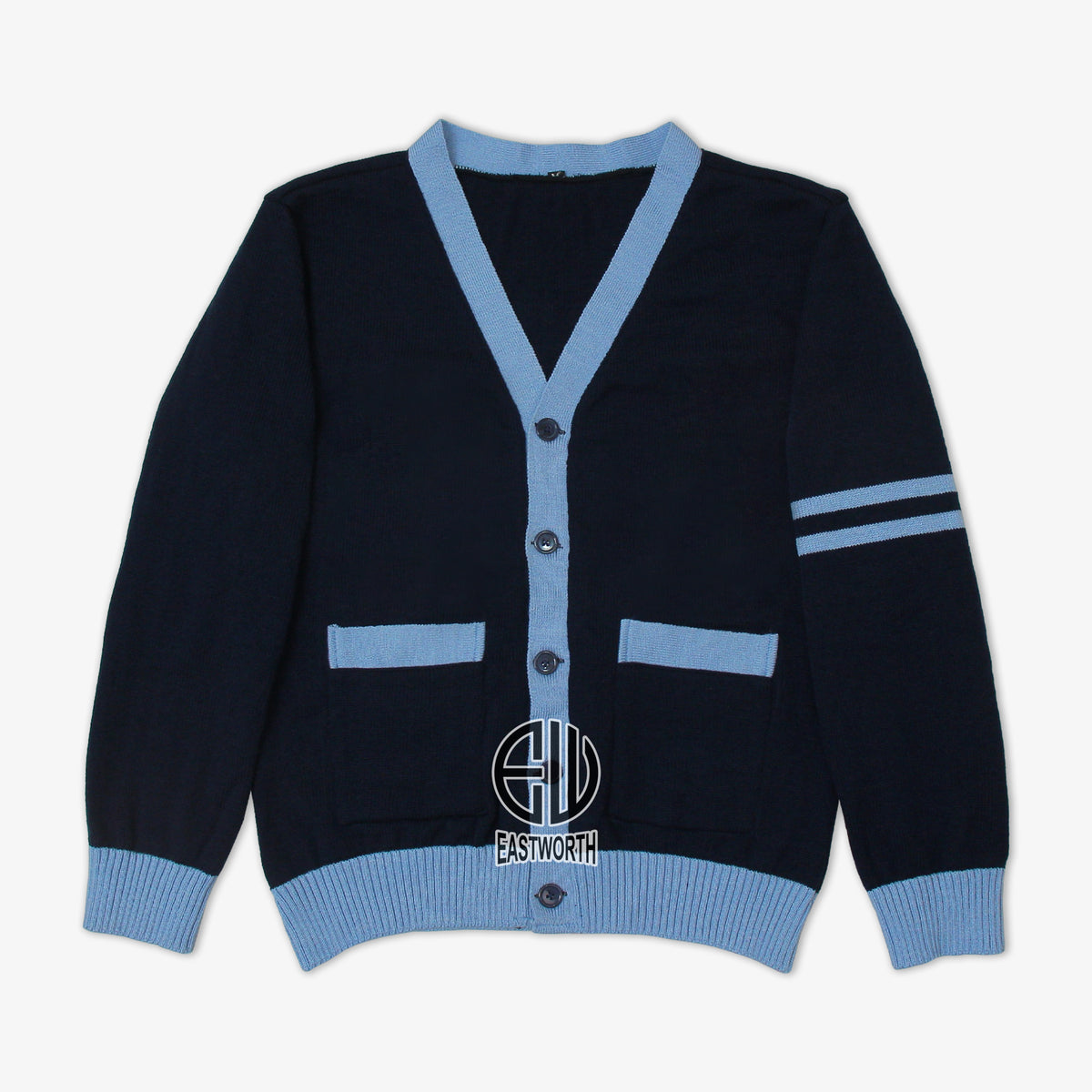 Handmade Unisex Jacquard Knitted Navy Blue- Sky Blue Cardigan  display picture 1