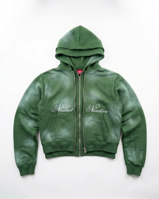 Custom Vintage Sun-Faded Cropped Double Layered Zip-Up Hoodie | Acid-Washed Script Embroidery & Metal Hardware | Wholesale Cut & Sew OEM Manufacturing