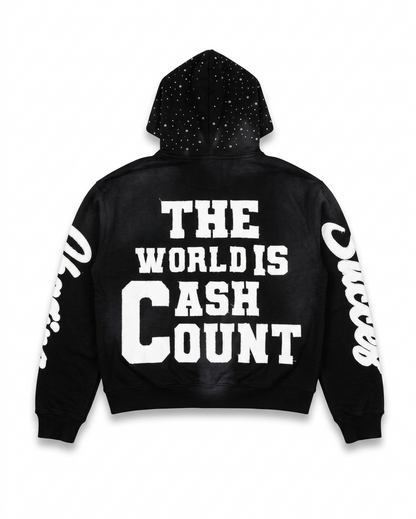 Custom Heavyweight Distressed Streetwear Full-Zip Hoodie | Rhinestone & Custom Zip Puller | Bulk Orders & Wholesale