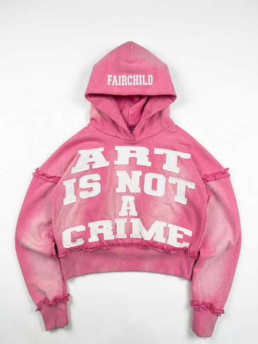 Custom Cropped Pullover Raw-Edge Frayed Seam Hoodie | Tackle-Twill Appliqué Letters | Wholesale Cut & Sew OEM Manufacturing