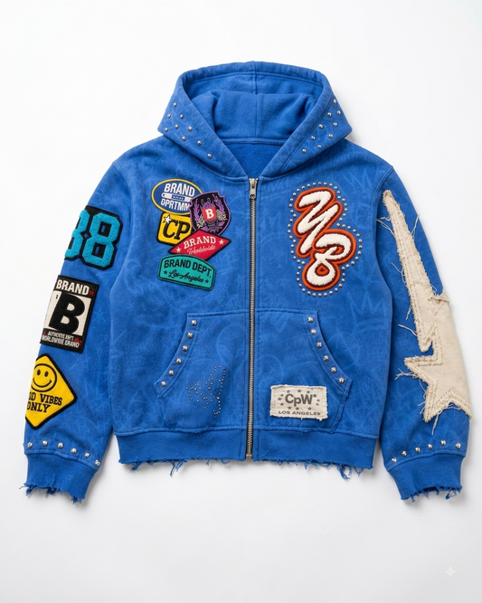 Custom Heavyweight Vintage Zip-Up Hoodie | Fully Customizable (Chenille, Studs & Patches) | Private Label Streetwear OEM/ODM Manufacturer