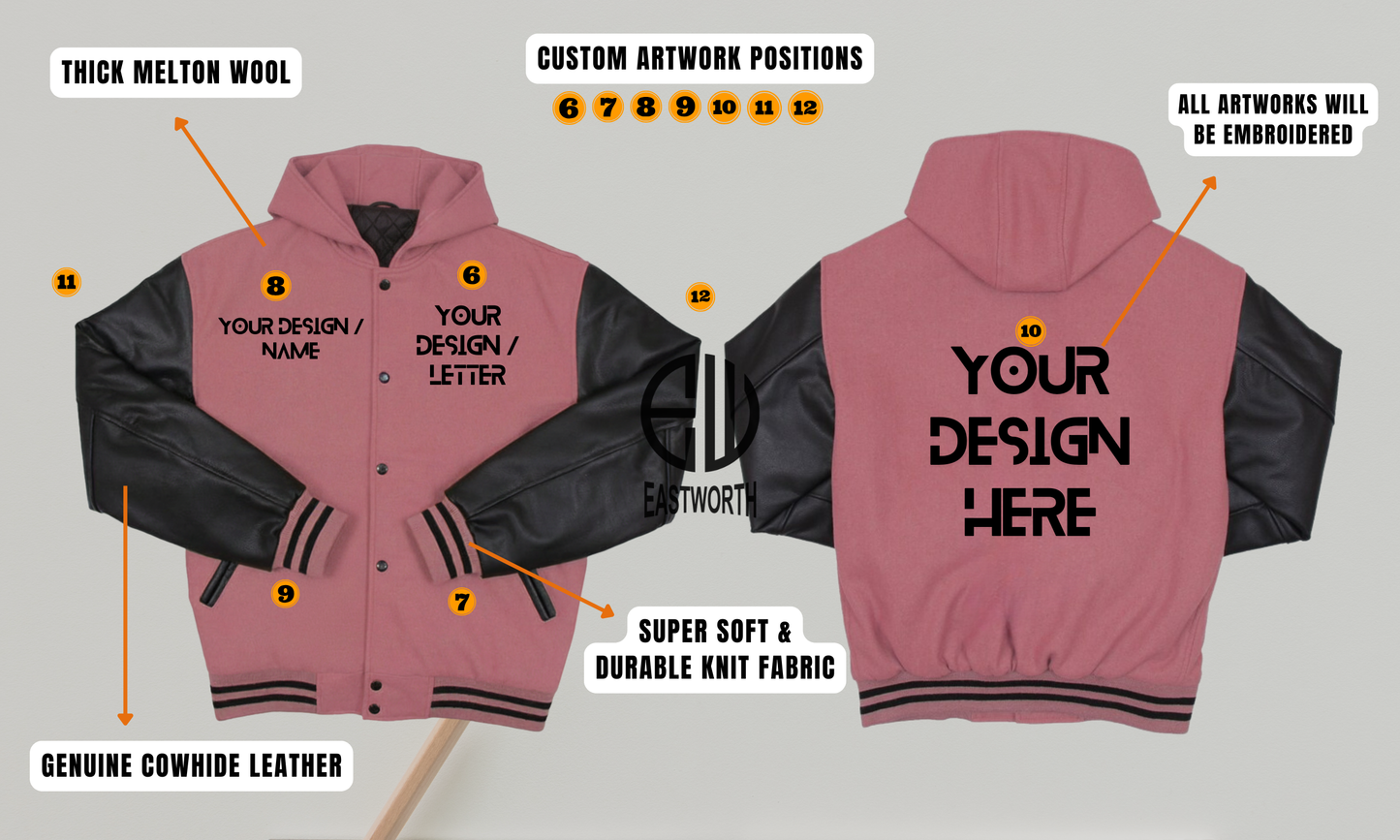 Personalized Hooded Wool and Leather Embroidered Varsity Jacket