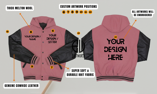 Personalized Hooded Wool and Leather Embroidered Varsity Jacket