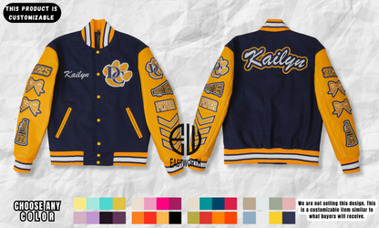 Personalized Wool and Leather Embroidered Cheerleader Rhinestone Varsity Jacket
