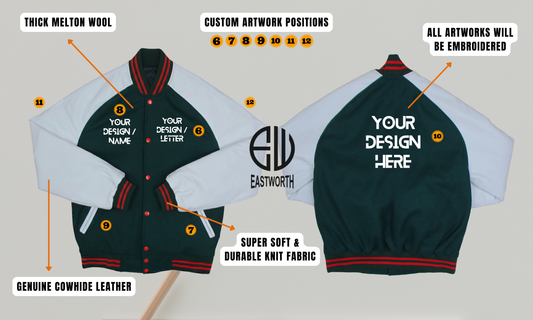 Personalized Wool and Leather Raglan Sleeves Embroidered Varsity Jacket