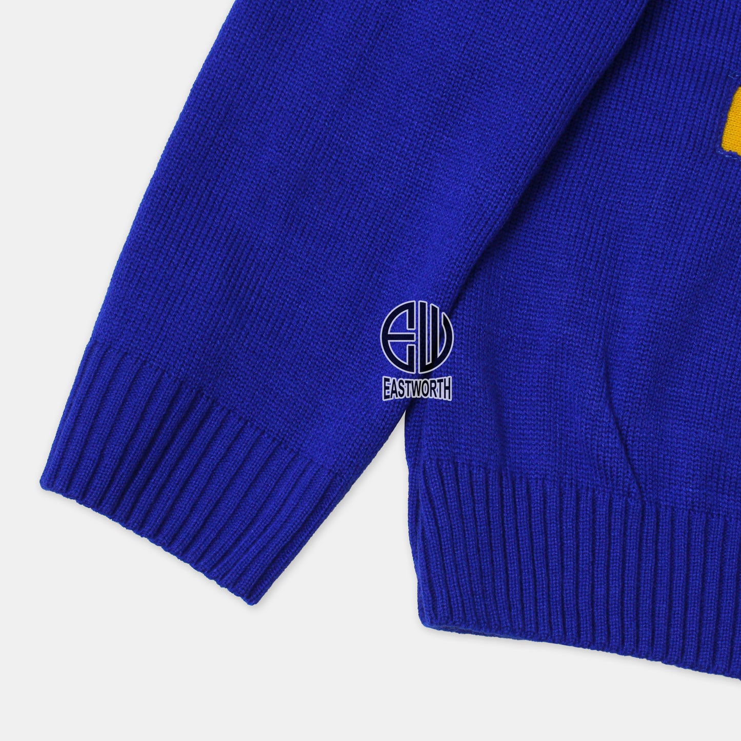 Handmade Unisex Jacquard Knitted Royal Blue & Yellow Cardigan School College Graduation Greek Sweater