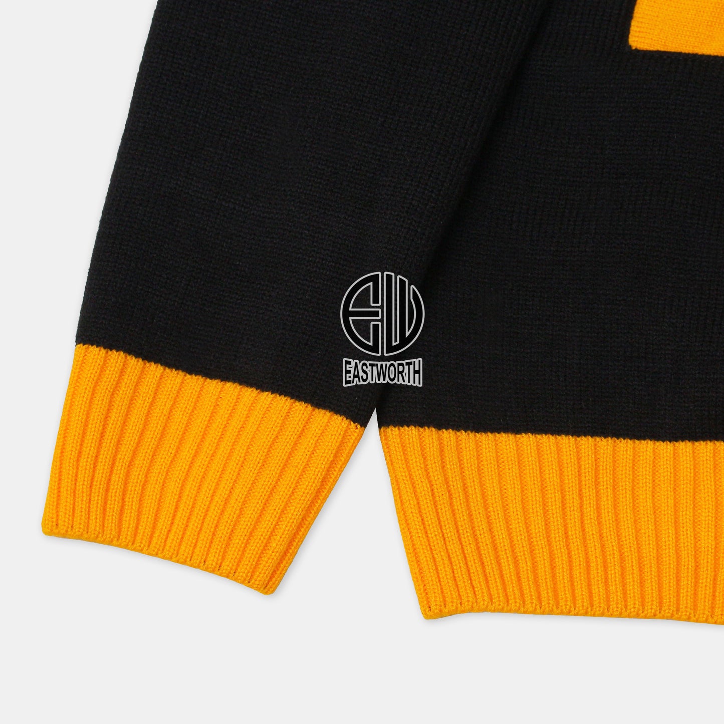 Handmade Unisex Jacquard Knitted Black & Gold Yellow Cardigan School College Graduation Greek Sweater