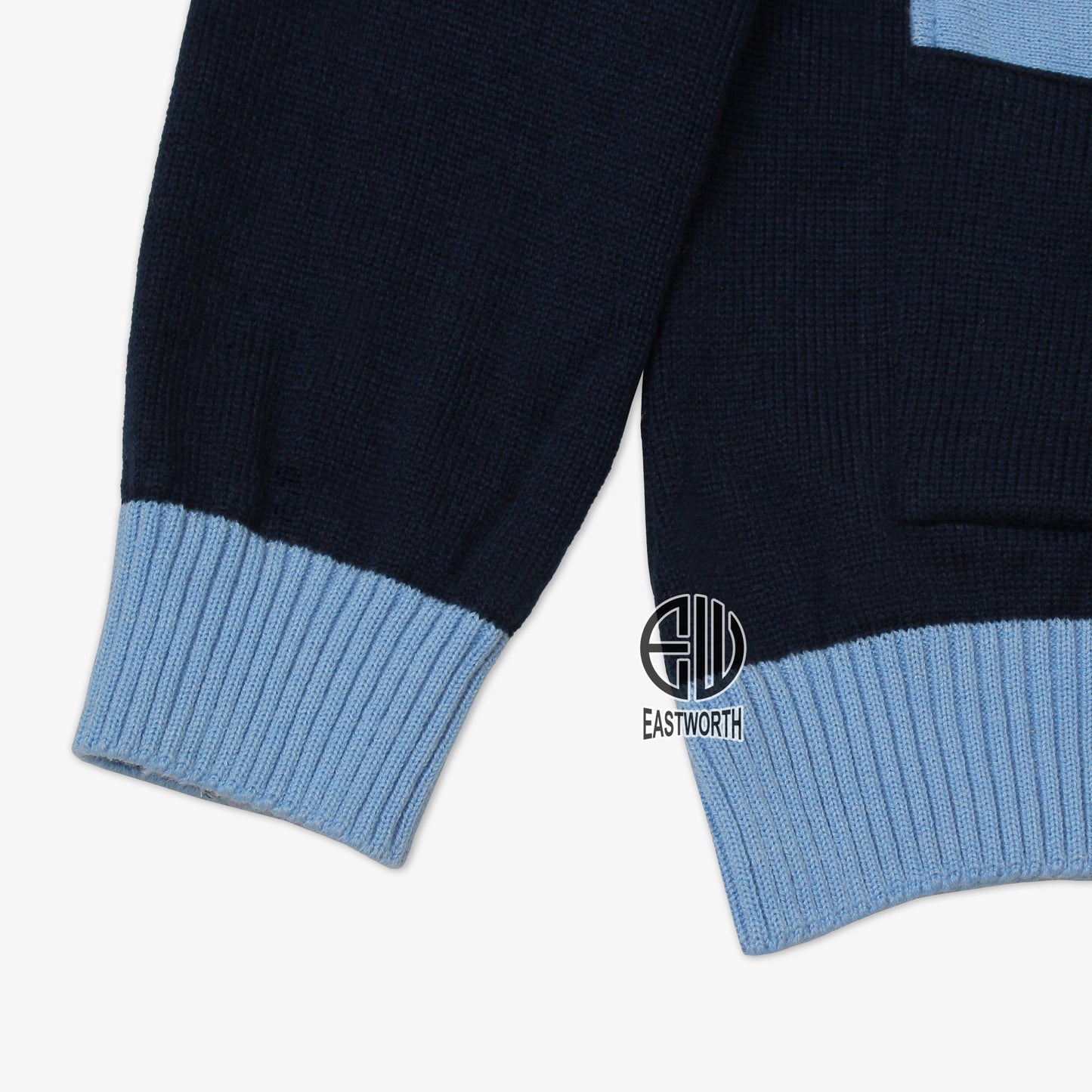 Handmade Unisex Jacquard Knitted Navy Blue- Sky Blue Cardigan School College Graduation Greek Sweater
