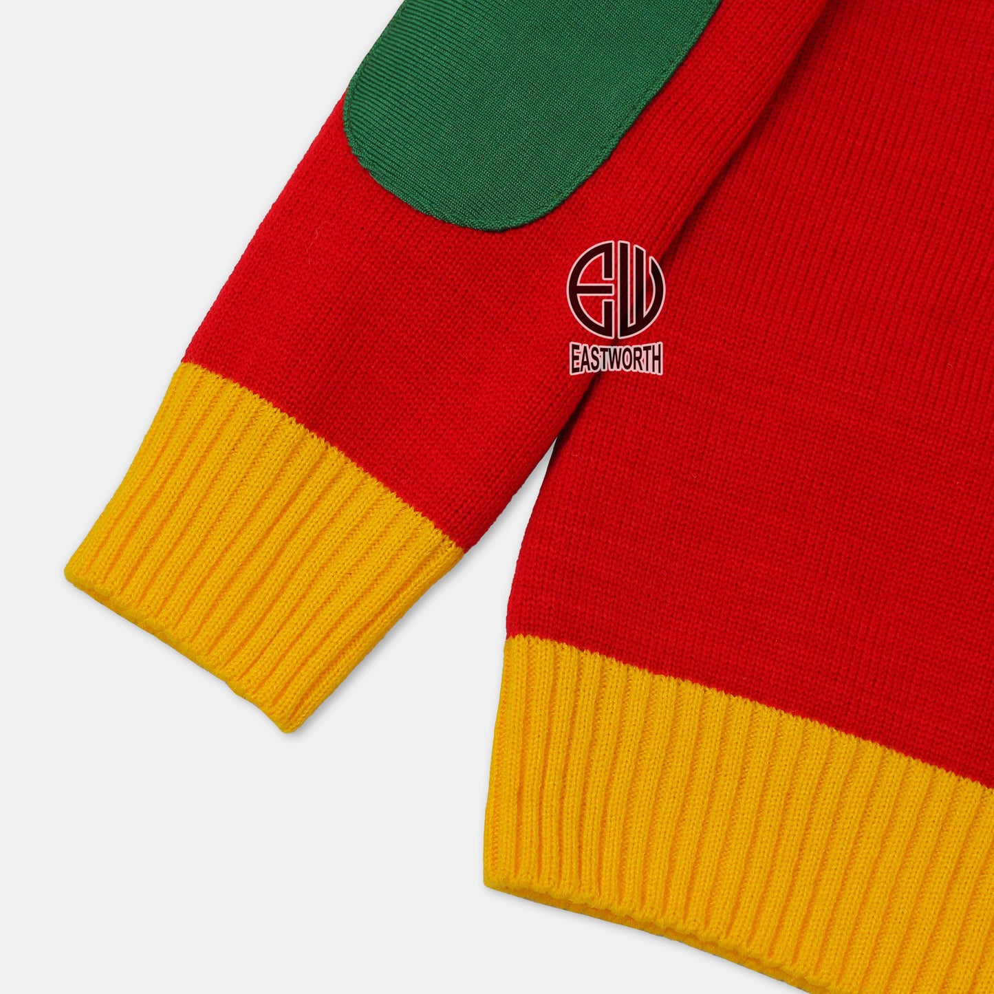Handmade Unisex Jacquard Knitted Red & Gold Yellow Cardigan School College Graduation Greek Sweater