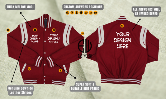 Personalized Shoulder Inserts Wool and Leather Embroidered Varsity Jacket