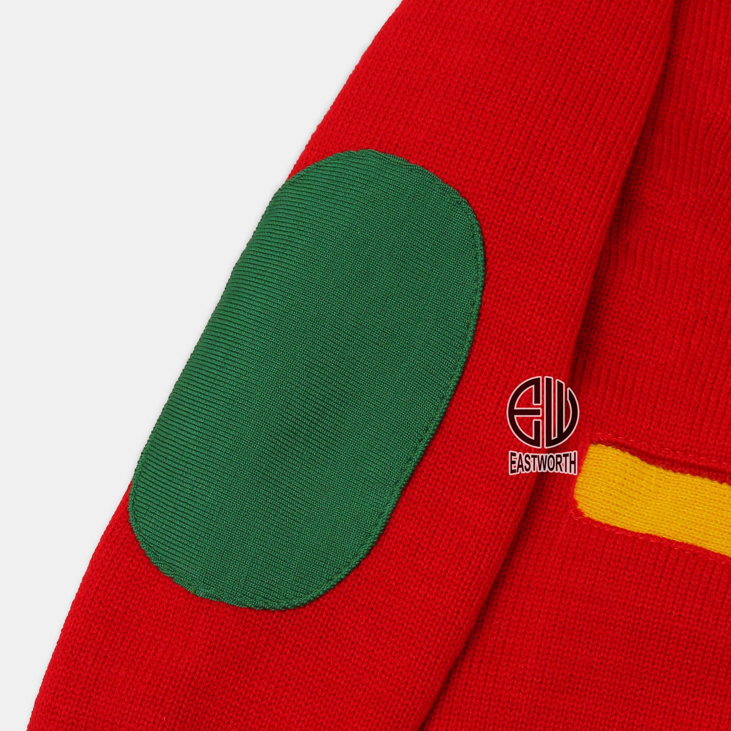 Handmade Unisex Jacquard Knitted Red & Gold Yellow Cardigan School College Graduation Greek Sweater