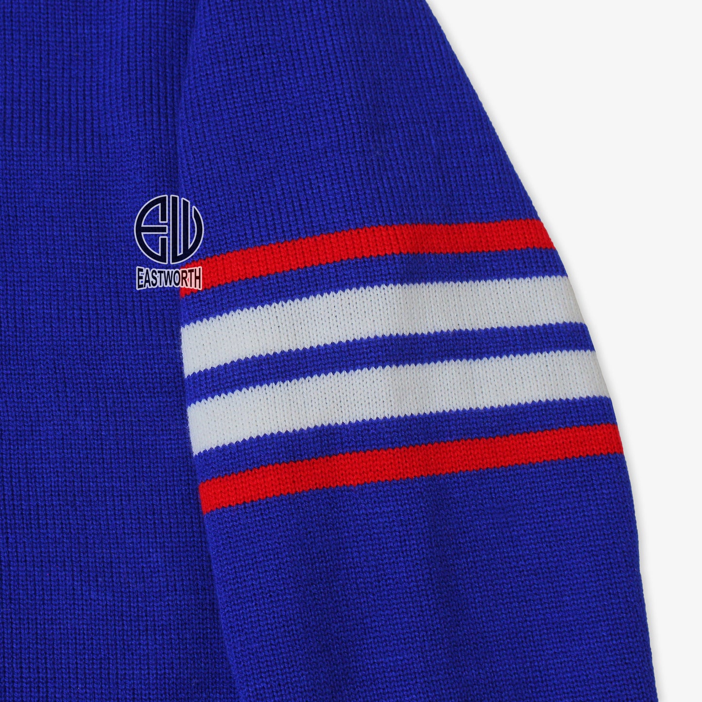 Handmade Unisex Jacquard Knitted Royal Blue & Red Cardigan School College Graduation Greek Sweater