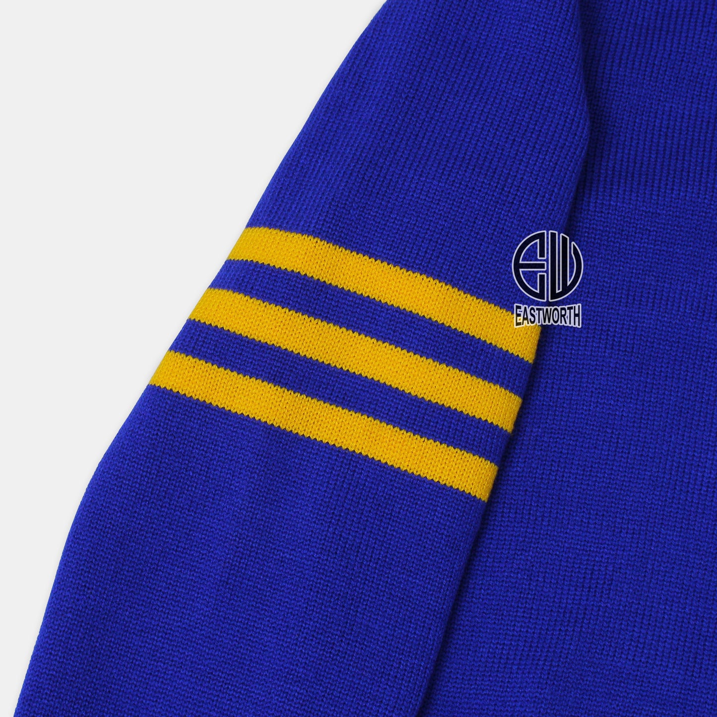 Handmade Unisex Jacquard Knitted Royal Blue & Yellow Cardigan School College Graduation Greek Sweater