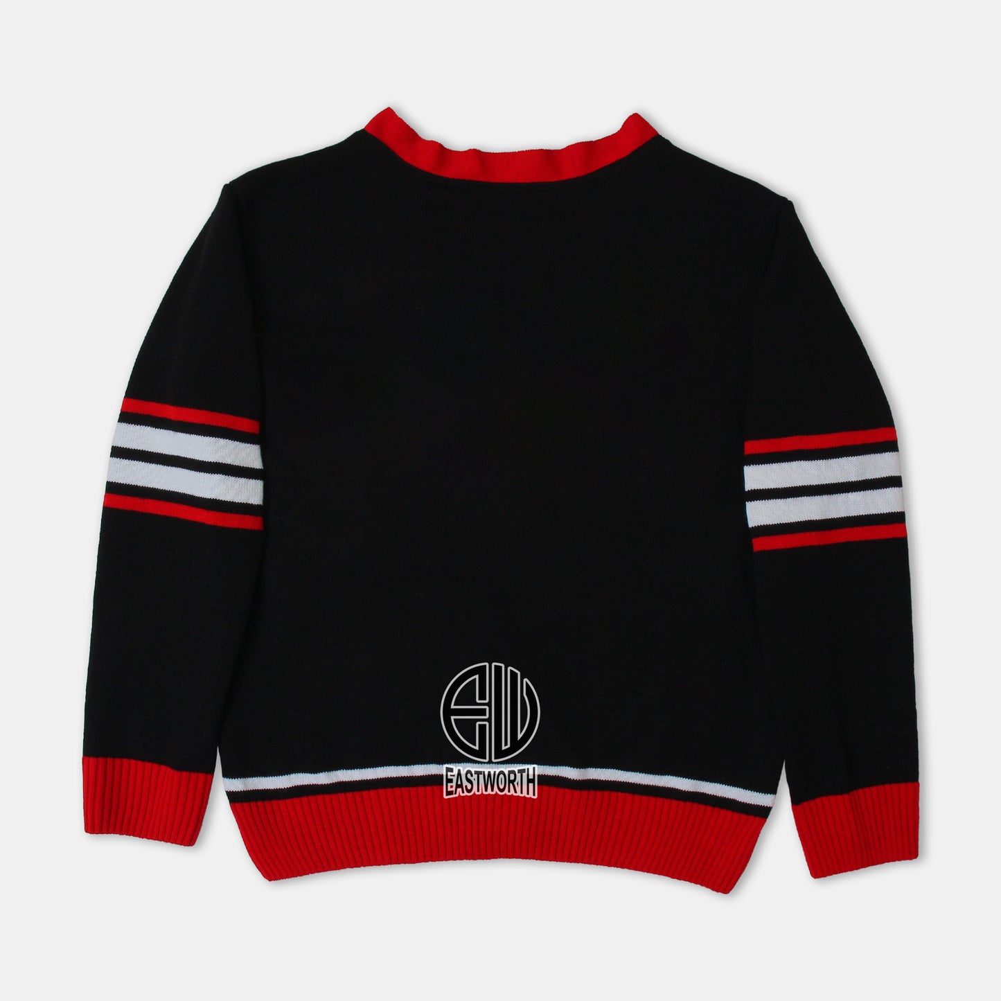 Handmade Unisex Jacquard Knitted Black & Red Cardigan School College Graduation Greek Sweater