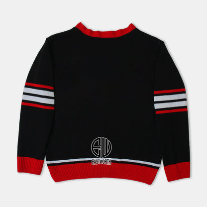 Handmade Unisex Jacquard Knitted Black & Red Cardigan School College Graduation Greek Sweater