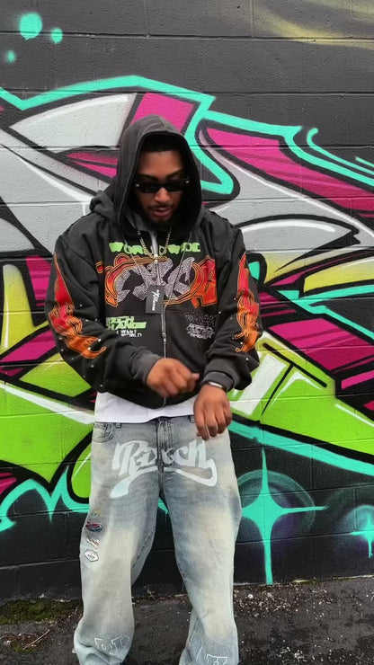 Custom Double Layer Distressed Rhinestone Detailing Hoodie |  Wholesale Cut & Sew OEM Manufacturing
