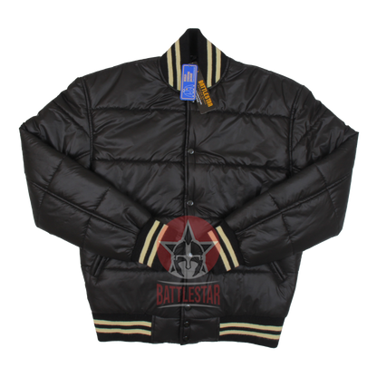 Black Unisex Lightweight Puffer Varsity Baseball Jacket