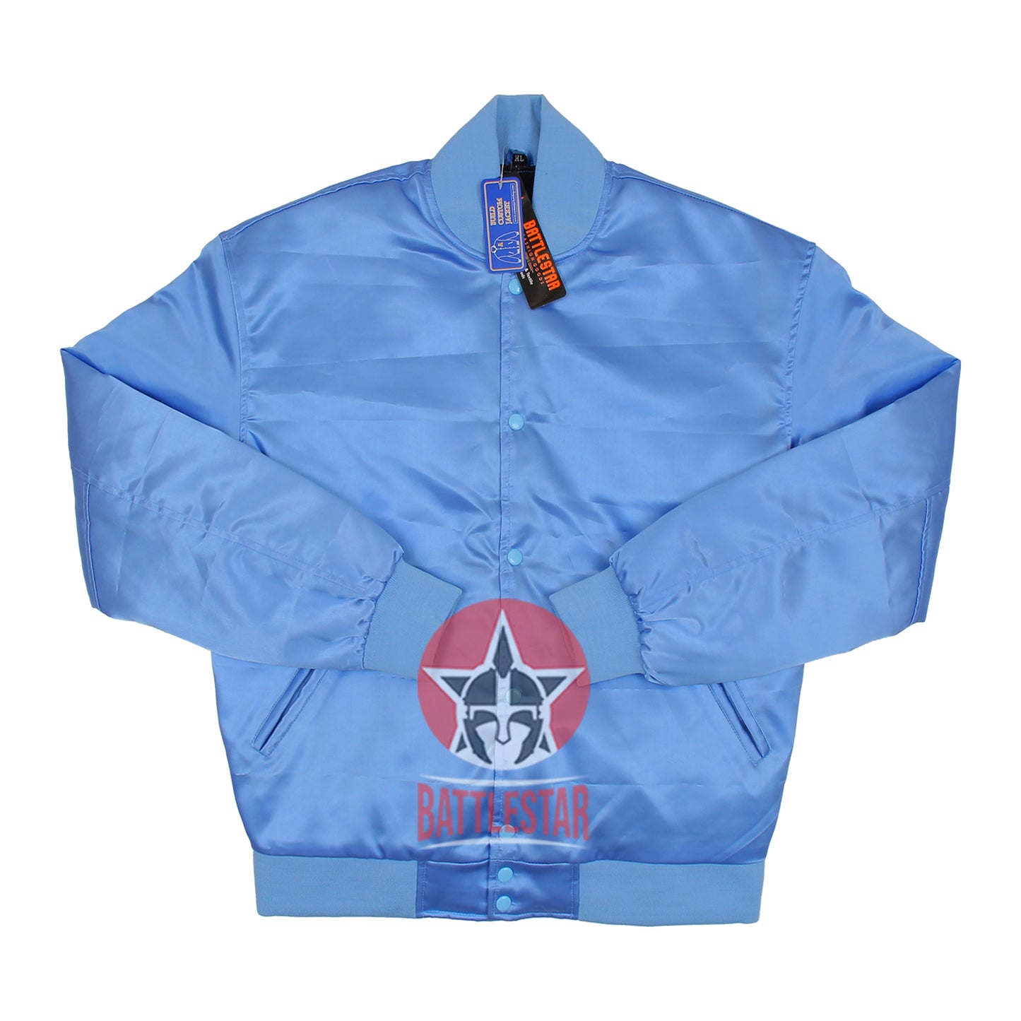 Sky Blue Satin Varsity Baseball Jacket