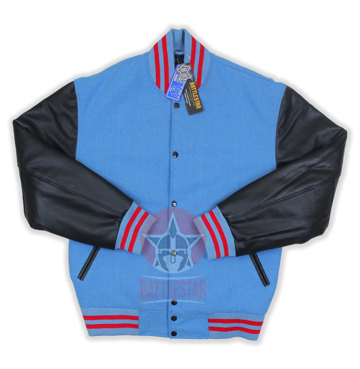 Red Wool Black Leather Sleeves Varsity Jacket