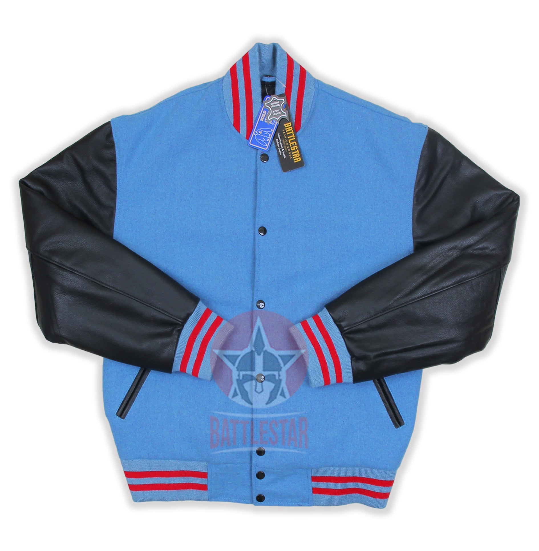 Red Wool Black Leather Sleeves Varsity Jacket