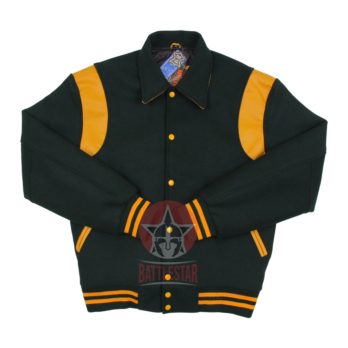 Forest Green Byron Collar Baseball Varsity Jacket