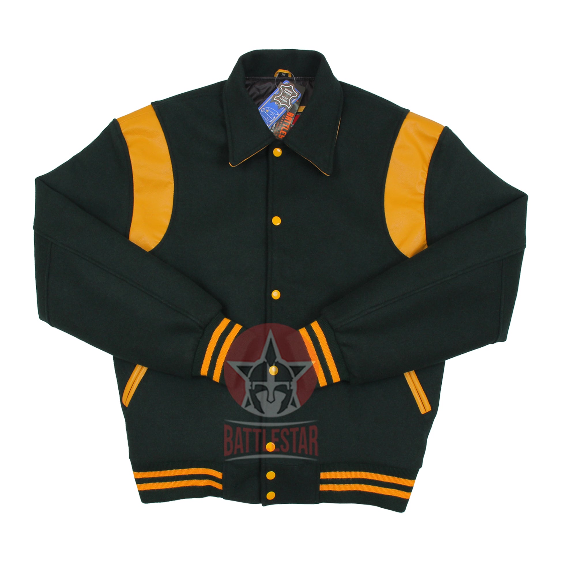 Forest Green Byron Collar Baseball Varsity Jacket
