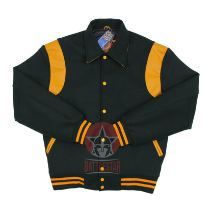 Forest Green Byron Collar Baseball Varsity Jacket