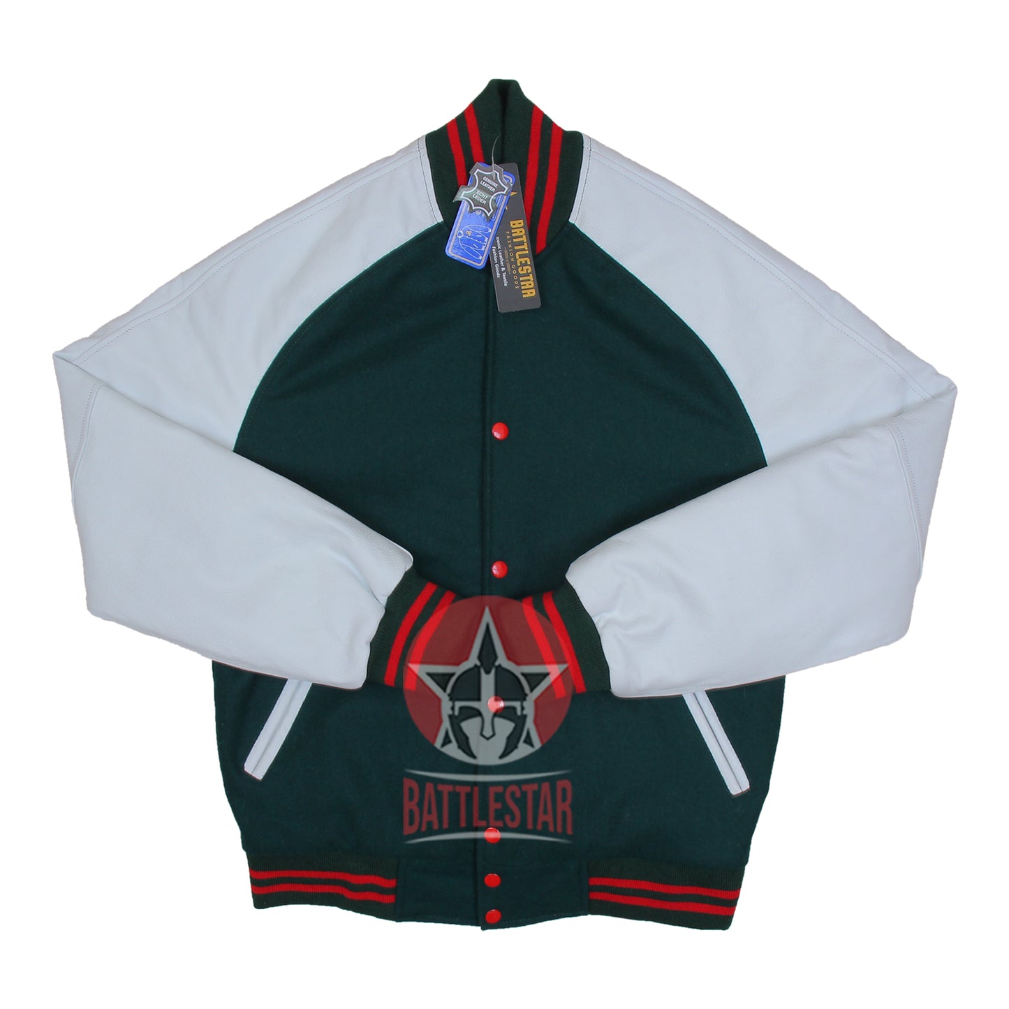 Forest Green Wool White Raglan Leather Sleeves Varsity Jacket