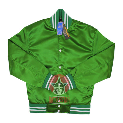 Kelly Green Satin Varsity Jacket Green & White Rib