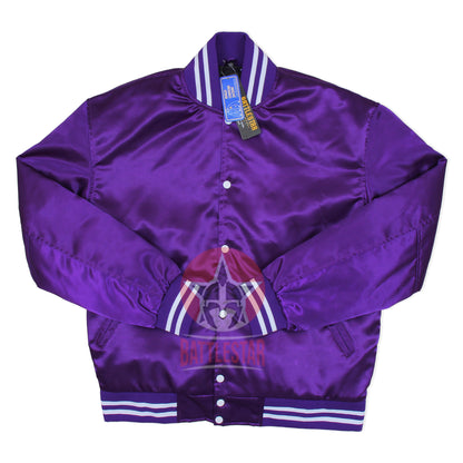Purple Satin Varsity Baseball Jacket Purple White Rib