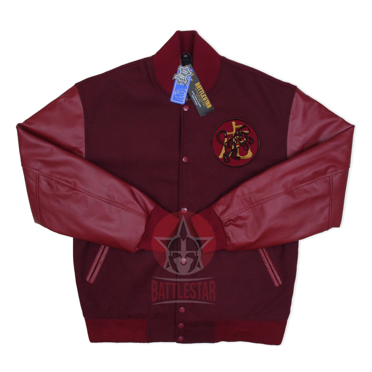 Year of the Tiger Embroidered Maroon Letterman Baseball Jacket