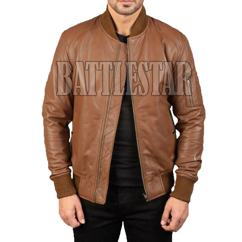 MA-1 Full Leather Classic Varsity Baseball Brown Jacket - Battlestar Clothing & Gears Co