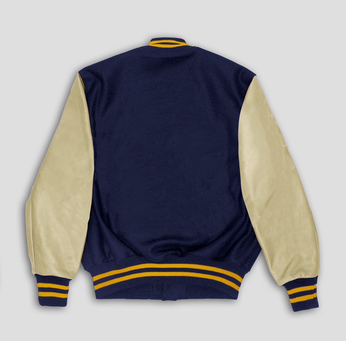 Navy Blue Wool Cream Leather Sleeves Varsity Jacket